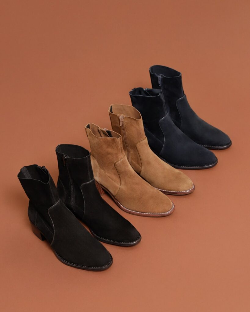 Bottines Doux en daim marine noir et camel